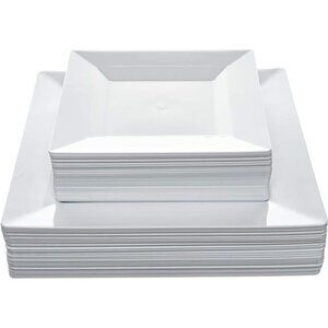 White Square Disposable Plates - Heavy Duty Plastic Party Plates for Christmas